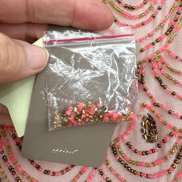 NWT ANTHROPOLOGIE MOULINETTE SOEURS PINK GOLD SCALLOP HEM BEADED SHIFT DRESS 6 - Picture 13 of 16